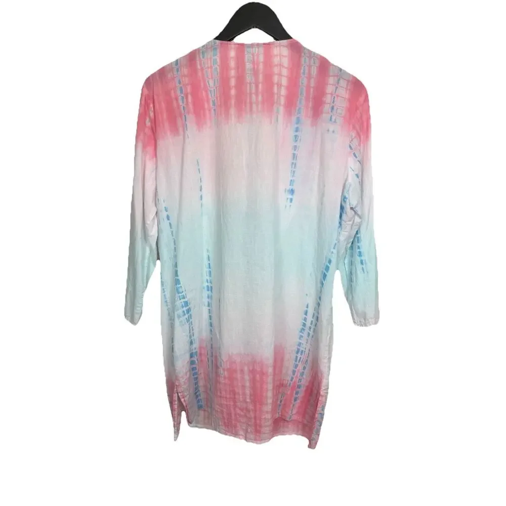 SUNDANCE Tunic Women’s Sz L Dreaming In Color Beaded Tie Dyed Coverup Flaws - Picture 3 of 12